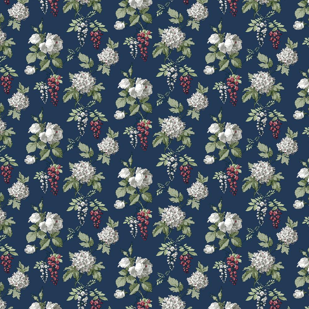 Patton Wallcoverings PF38164 Pretty Florals Mini Rose Wallpaper in Navy, Burgundy, Green